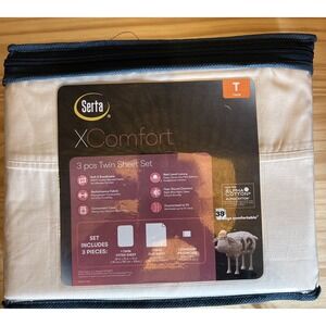 New Serta X Comfort 3pc‎ Cream Solid Alpha Cotton Twin Sheet  Set, Cream